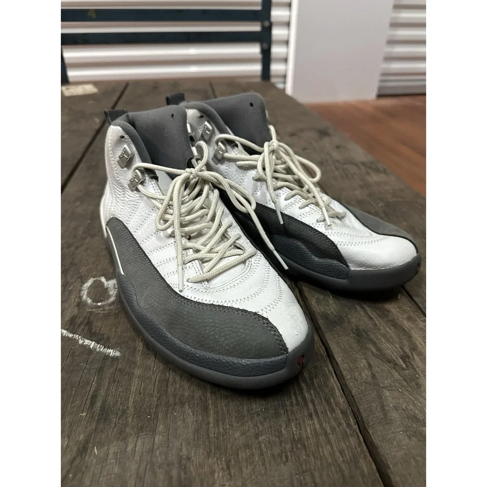 Jordan Air‎ Jordan 12 Retro White Dark Grey Leather Basketball Sneaker Men's